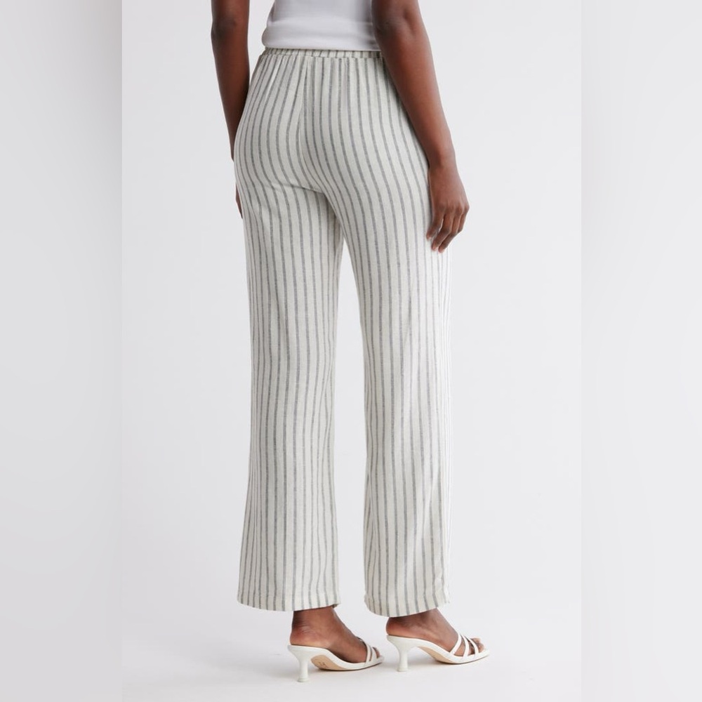 Ellen Tracy Linen Stripe Wide Leg Pants Women's Small White w/ Black pinstripes - Picture 9 of 15